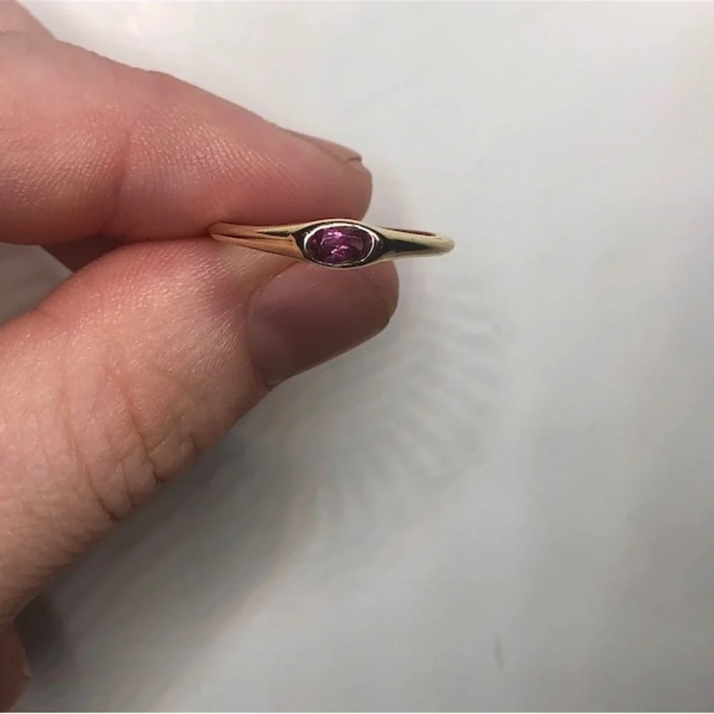 Gold Pink Tourmaline Ring | Elegant Birthstone Jewelry | Minimalist Stackin - Picture 3 of 6